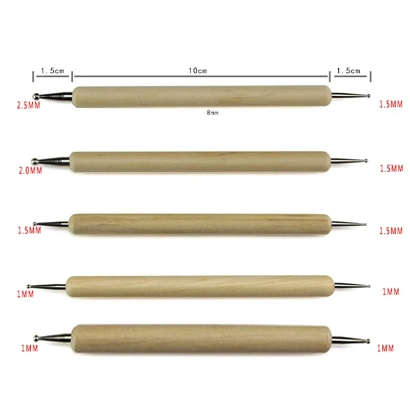 5pcs Wood and Stainless Steel Ball Stylus Polymer Clay Pottery Ceramics Sculpting Modeling Handmade Tools Set