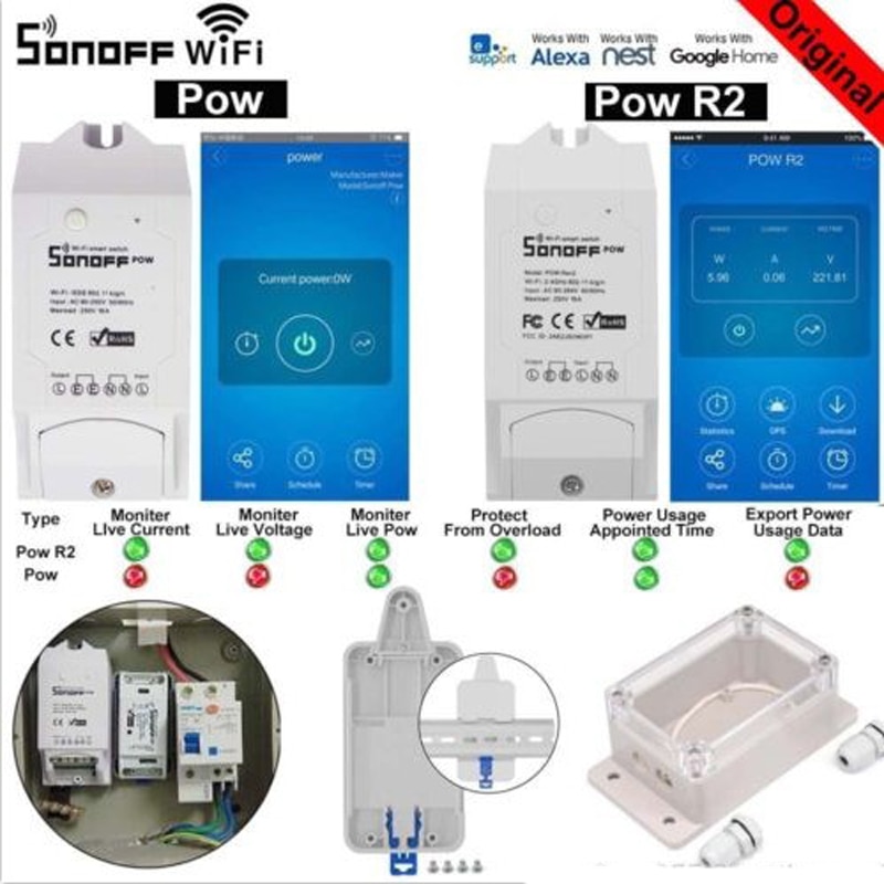 Sonoff Pow R2 Basic Wifi Smart Switch Monitor Energy Usage Power Measuring Switch Ewelink Control Works With Alexa Google Home