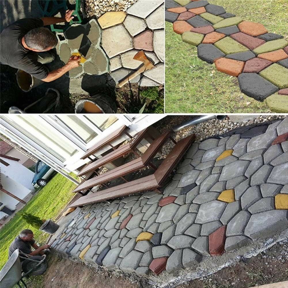 Pavimentación manual de ladrillos de cemento, moldes de hormigón DIY, molde de plástico para camino de piedra de jardín, decoración de jardín
