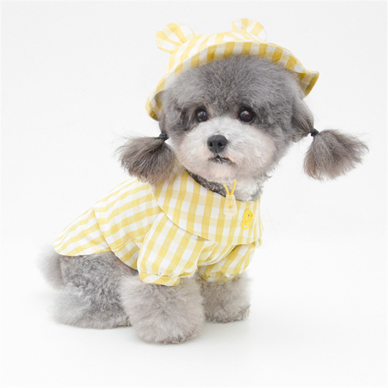 Hond Shirt Hoed Outdoor Reizen Huisdier Kleding Yorkshire Chihuahua Poedel Bichon Pommeren Schnauzer Huisdier Cap Kostuum Outfit: Yellow Shirt and Hat / M