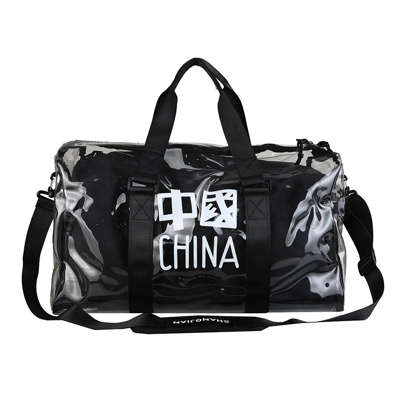 Bolsos de viaje juveniles de tendencia para hombre, bolsa transparente de tela de PVC, impermeable, Unisex, para el gimnasio y el fin de semana: Black-1