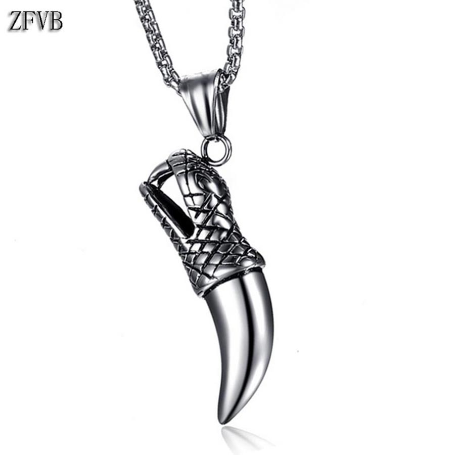 ZFVB Trendy heren Wolf tand Hangers Kettingen 316L Rvs Zilver kleur Punk Snake Ketting Voor Mannen Sieraden