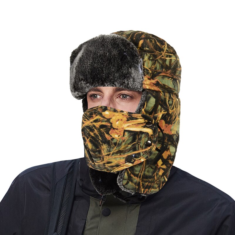 Herre camouflage vinter varm hat vindtæt hat cykling vindtæt ørebeskyttere ansigt ørebeskyttelse blødt hovedbeklædning med ansigtsdæksel: 2