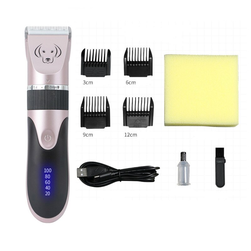 Pet Cat Hair Clippers Grooming USB Rechargeable Low-Noise Electric haircut Trimmer Shaver Set for Animal kit: Pink-A