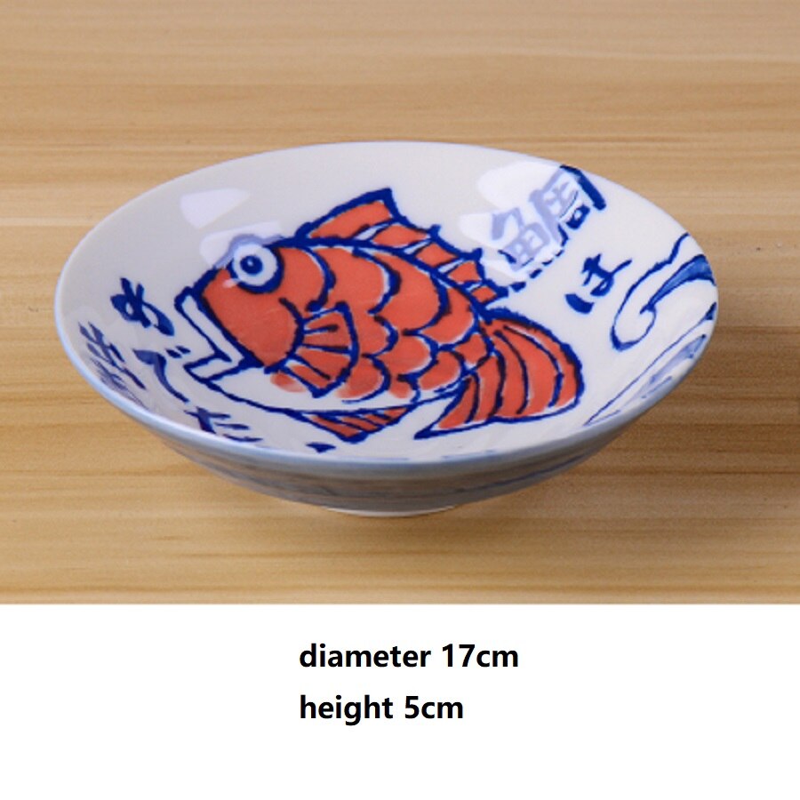 1 pc japansk skålplade keramisk skål underglasur fiskemønstret udsøgt husstand lavet i japan: Diameter 17cm