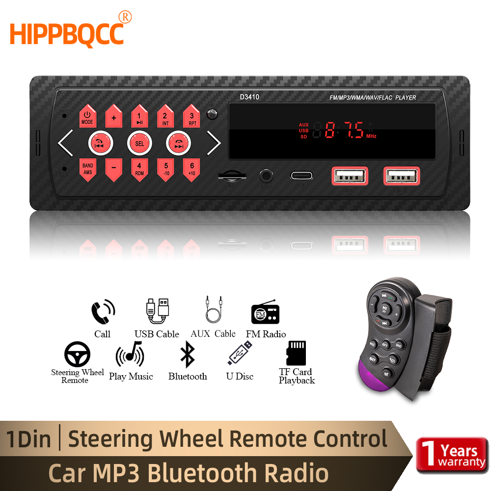 HIPPBQCC 1 Din Radio de coche reproductor MP3 Digital Bluetooth reproductor estéreo de coche Radio FM Audio estéreo música con Control de volante