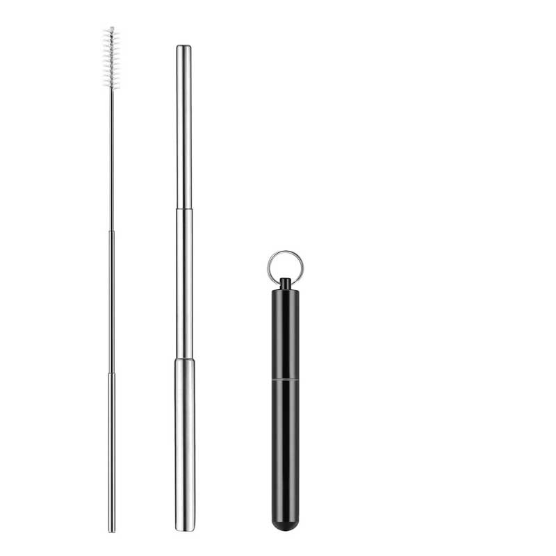Portable Metal Straw Reusable Telescopic Travel Straw With 1 Brush& Storage Case Stainless Steel Drinking Straw Bar Accessories: Black