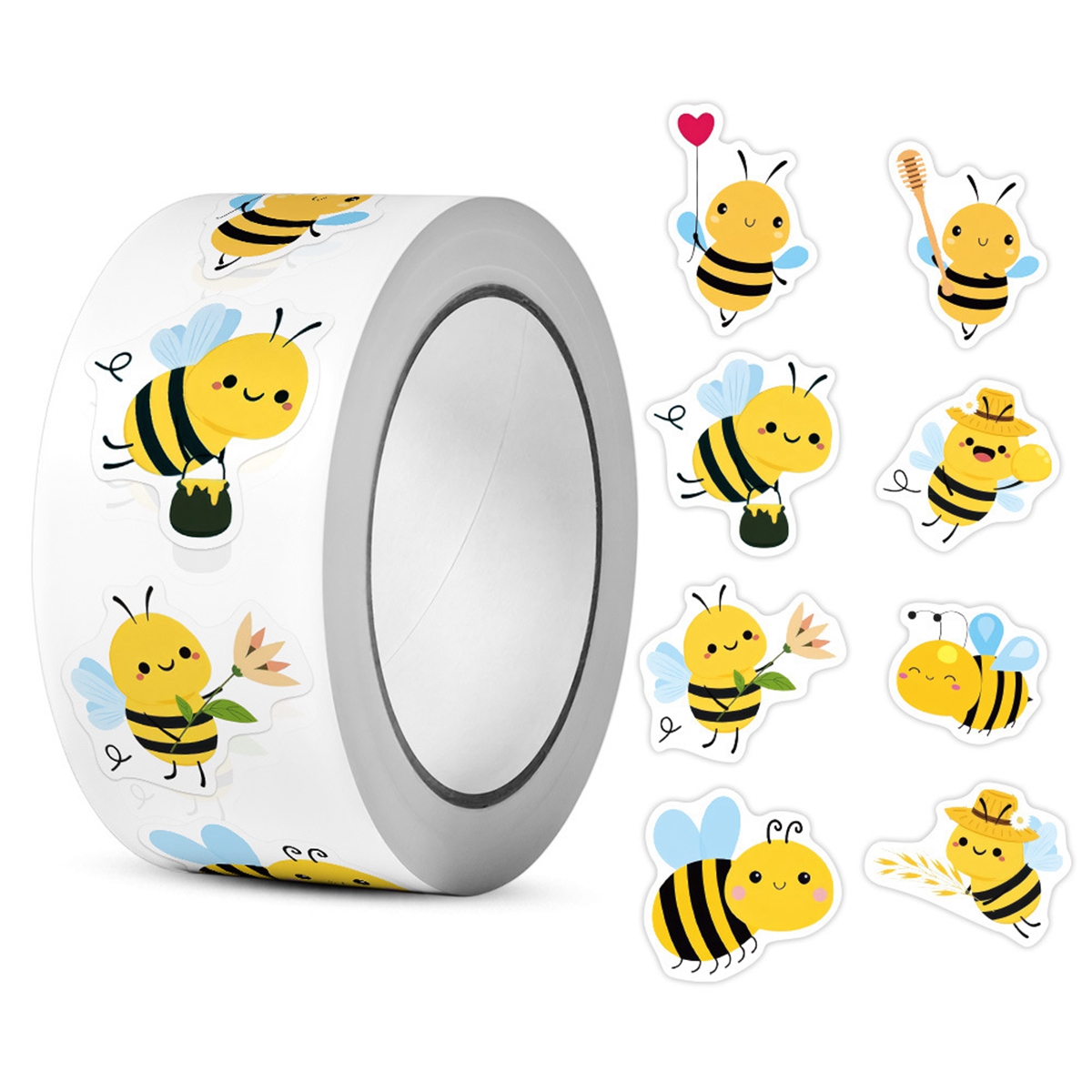 500 stuks/rol bijenstickers leraar beloningsstickers schattige dierenstickers schoolbenodigdheden toenemen rolsticker: WHITE