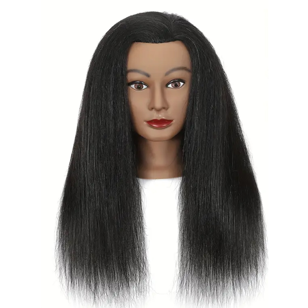 African Mannequin Head Real Hair Hairdresser Training Head With Tripod Manikin Cosmetology Doll Head For Braiding Styling: Beige