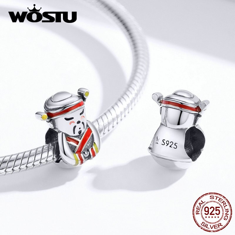 WOSTU 925 Sterling Silver The God of wealth Beads Lucky Charm Fit Original Bracelet Necklace Year Jewelry CQC1373