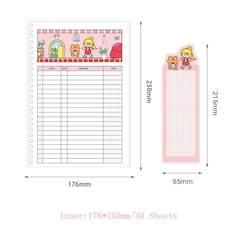 Yisuremia Kawaii B5 Losbladige Hervulbare Woordenschat Woord Boek Engels Geheugen Studie Notebook School Briefpapier: refill paper pink