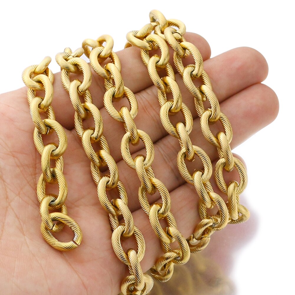 1 Meter Width 12mm Stainless Steel Cable Chain Bulk Heavy Circle Dull Textured Chunky Chains for Punk Rock Jewelry Making: Gold