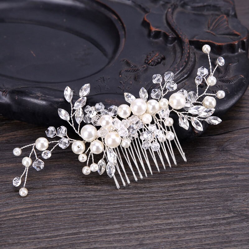 Forseven Luxe Elegante Imitatie Parel Haar Kam Bruid Hoofdtooi Bloem Vrouwelijke Sieraden Bruiloft Accessoires Hair Ornament