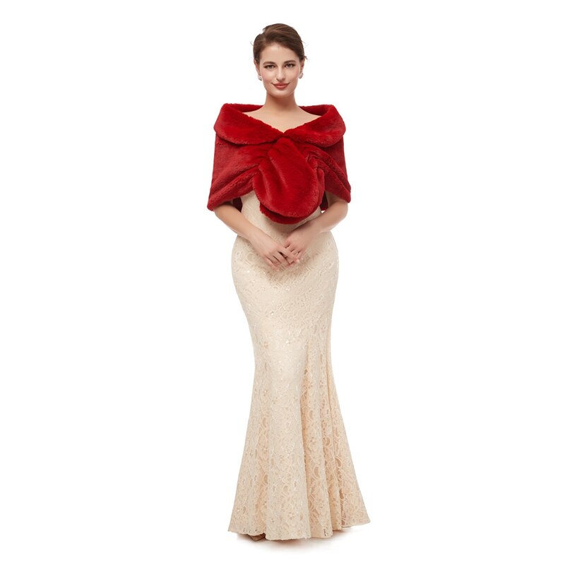 Chales negros de piel para mujer, abrigos para vestidos formales de boda, prendas de vestir exteriores de boda, capa nupcial, otoño e invierno, Boleros cálidos, novedad de: Rojo