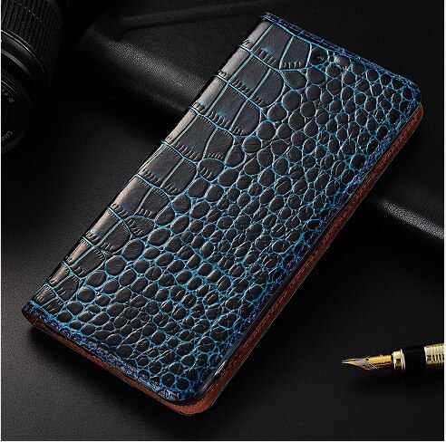 Del modello del coccodrillo genuino slot per scheda di cuoio della cassa del supporto per Samsung Galaxy A50/Galaxy A51/Galaxy A40 custodia per armi della copertura caso coque: Samsung Galaxy A50 / Blue