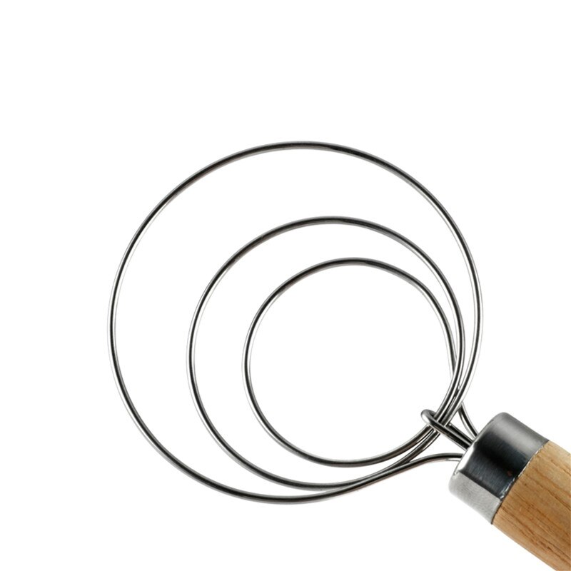 33cm Coil Stirrer with Oak Handle Thick Stainless Steel Simple Sturdy Danish Dough Whisk Baking Kitchen Cake Pastry Tools