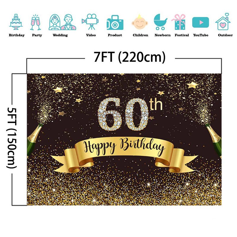 Neoback Gelukkig 60th Verjaardag Foto Achtergrond Gold Glitter Bokeh Shiny Fotografie Achtergrond Diamant Bier Vieren Achtergronden
