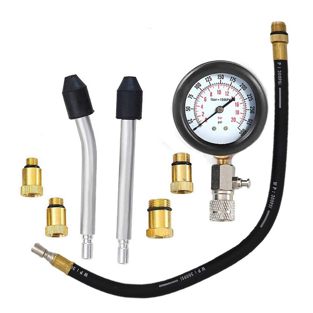 Compression Tester Pressure Gauge Tester Kit Motor Auto Petrol Gas Engine Cylinder Car Motorcycle Pressure Gauge with Adapter