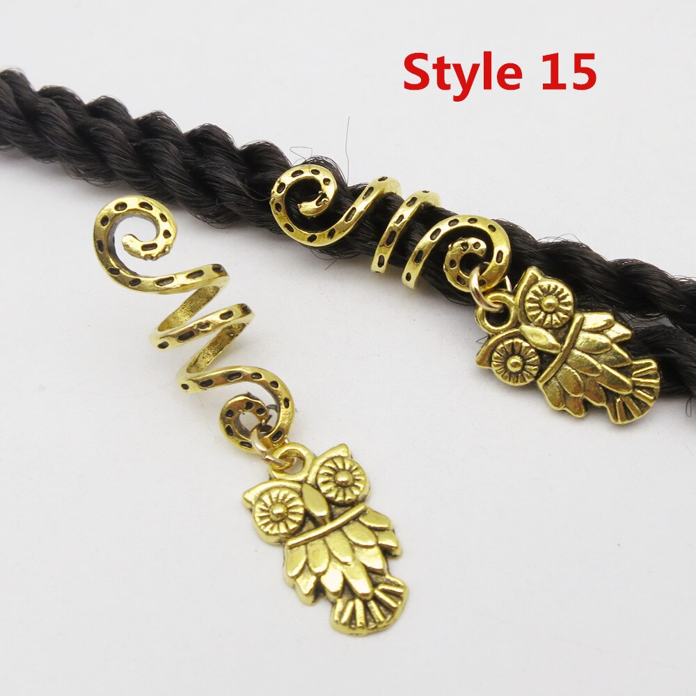 Breloques tressées dorées en spirale Viking, différentes breloques pour cheveux, redoute barbe, redoulock perles, clips, anneaux, accessoires pour cheveux, 2 pièces/paquet: 2pcs Style 15