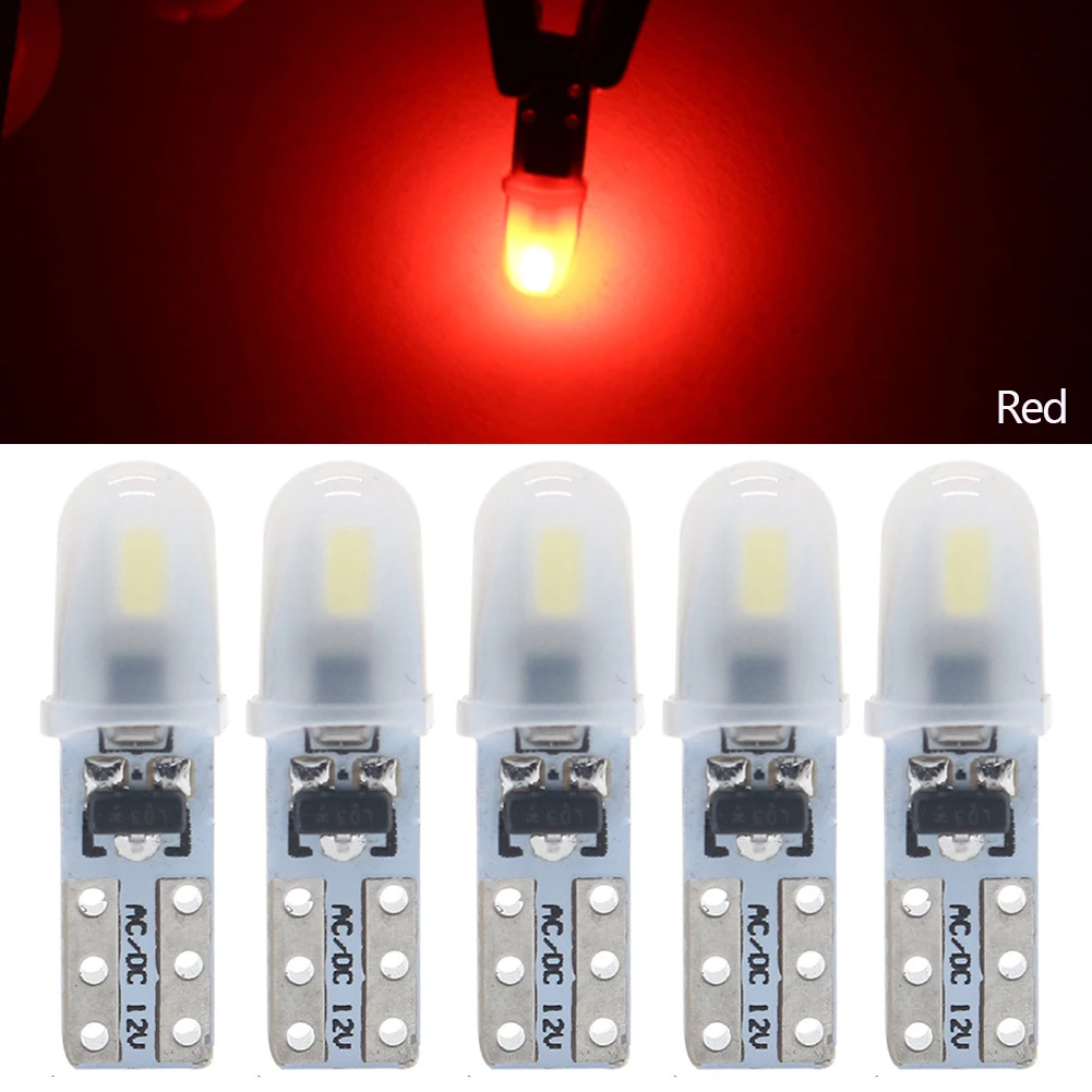 Ampoule LED T5 pour tableau de bord de voiture, 5 pièces, lampes de tableau de bord 2-3014 SMD sans polarité, 7 couleurs d'éclairage vibrantes, DC 12V: Rouge
