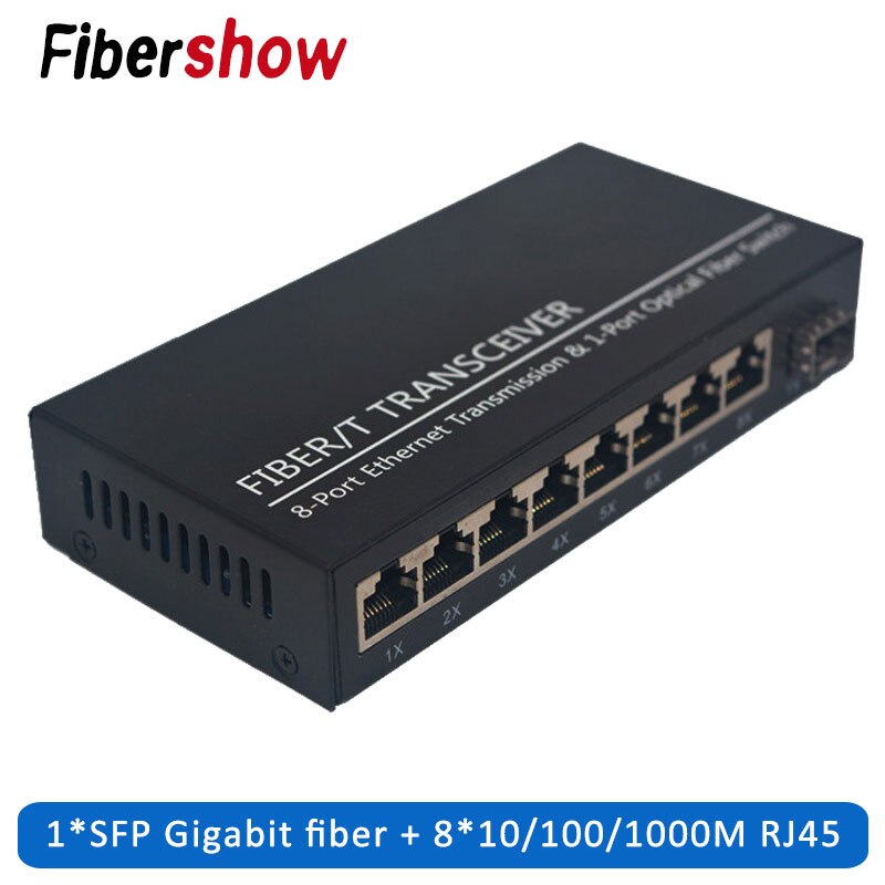 Interruptores Ethernet Gigabit 10/100/1000M 8 RJ45 1 puerto Sfp convertidor de medios ópticos FTTH