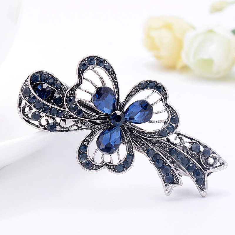 EASYA Vintage niebieski Rhinestone Hairwear motyl kwiat klamry do włosów kobiety spinki do włosów Retro łuk akcesoria do włosów biżuteria