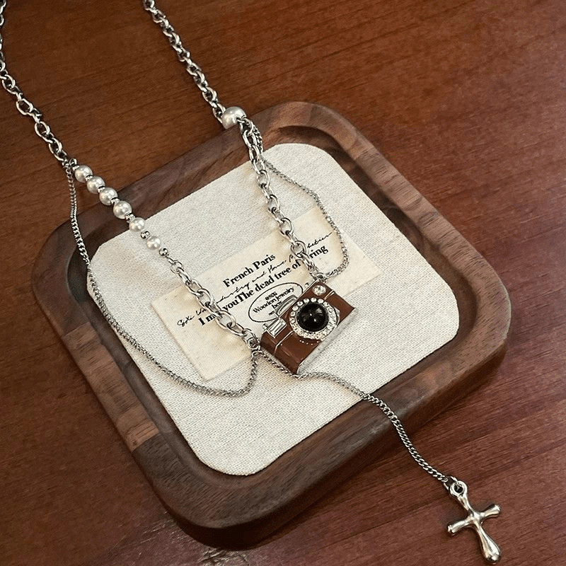 Collar con colgante de piedra marrón de cuero Vintage, gargantilla apilable, cadena de clavícula con temperamento para mujer y niña, collar de Otoño Invierno