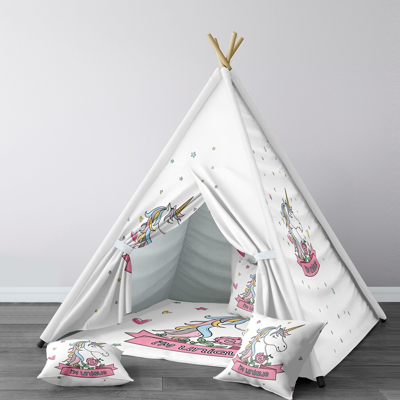 Play Tent for Kids Wigwam Portable Indoor Playground Tents Children Bedrooms i am uniqeorn Pink Stars Love Model 069