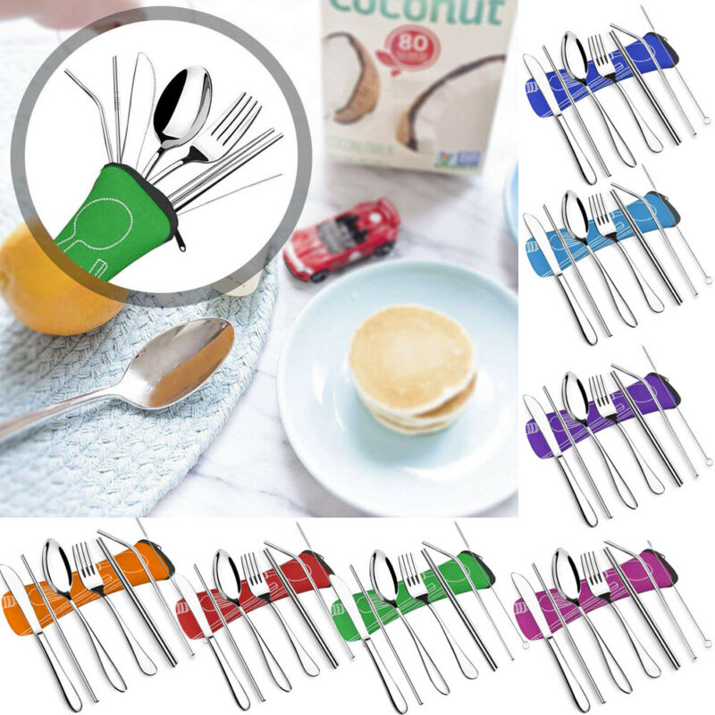 7 pieces Portable Tableware Cutlery Set Stainless Steel Spoon Fork Chopsticks Utensils dinnerware sets