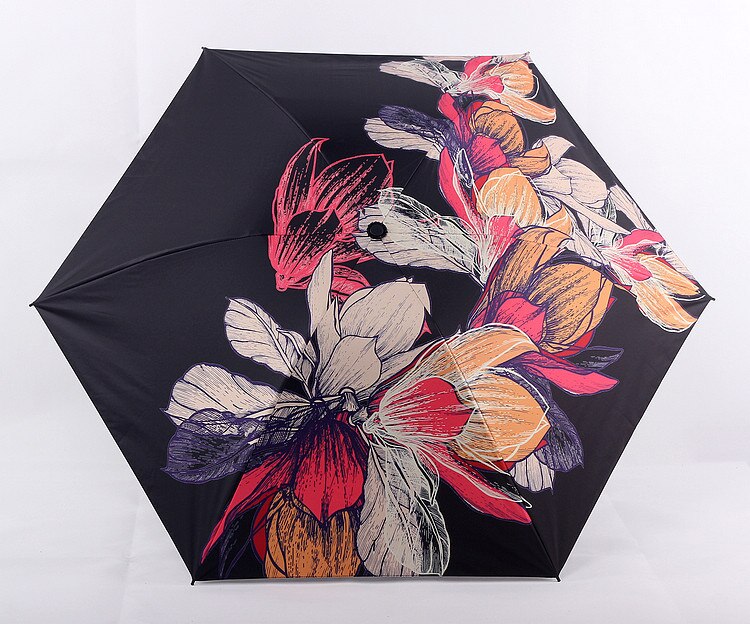 Yada ins store blomster mønster 5- folde regnfuld mini lomme paraply til kvinder mænd anti-uv små parasol plante paraplyer  yd200297: Yd200297bk