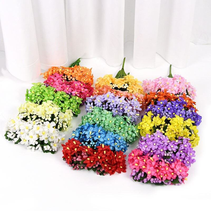 Ramo de margaritas artificiales para decoración de fiestas, ramo de flores de seda pequeña para boda, corona de bricolaje para el hogar, caja de , suministros de álbum de recortes, 12/36 piezas