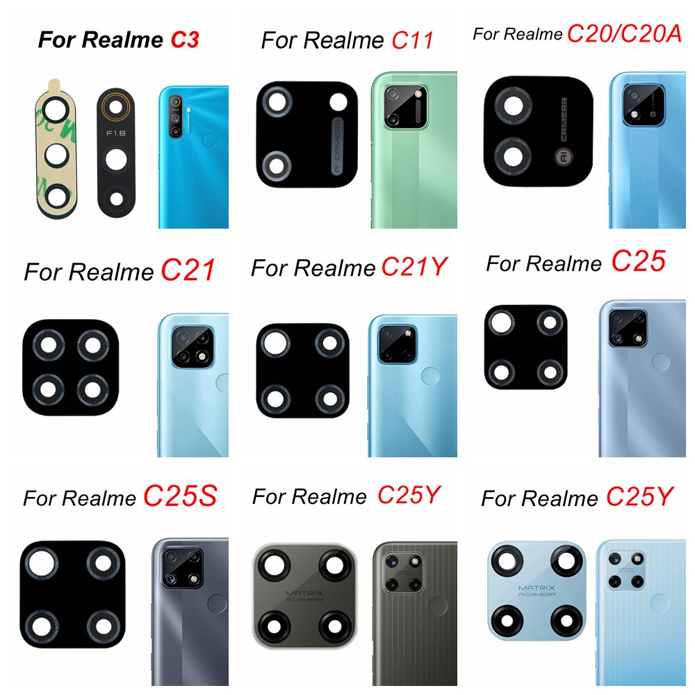 2 pz/lotto Posteriore Posteriore della Macchina Fotografica Obiettivo di Vetro Per Realme C3 C11 2021 C12 C15 C17 C20 C20A C21 C21Y C25 C25S C25Y C35 di Ricambio + Adesivo