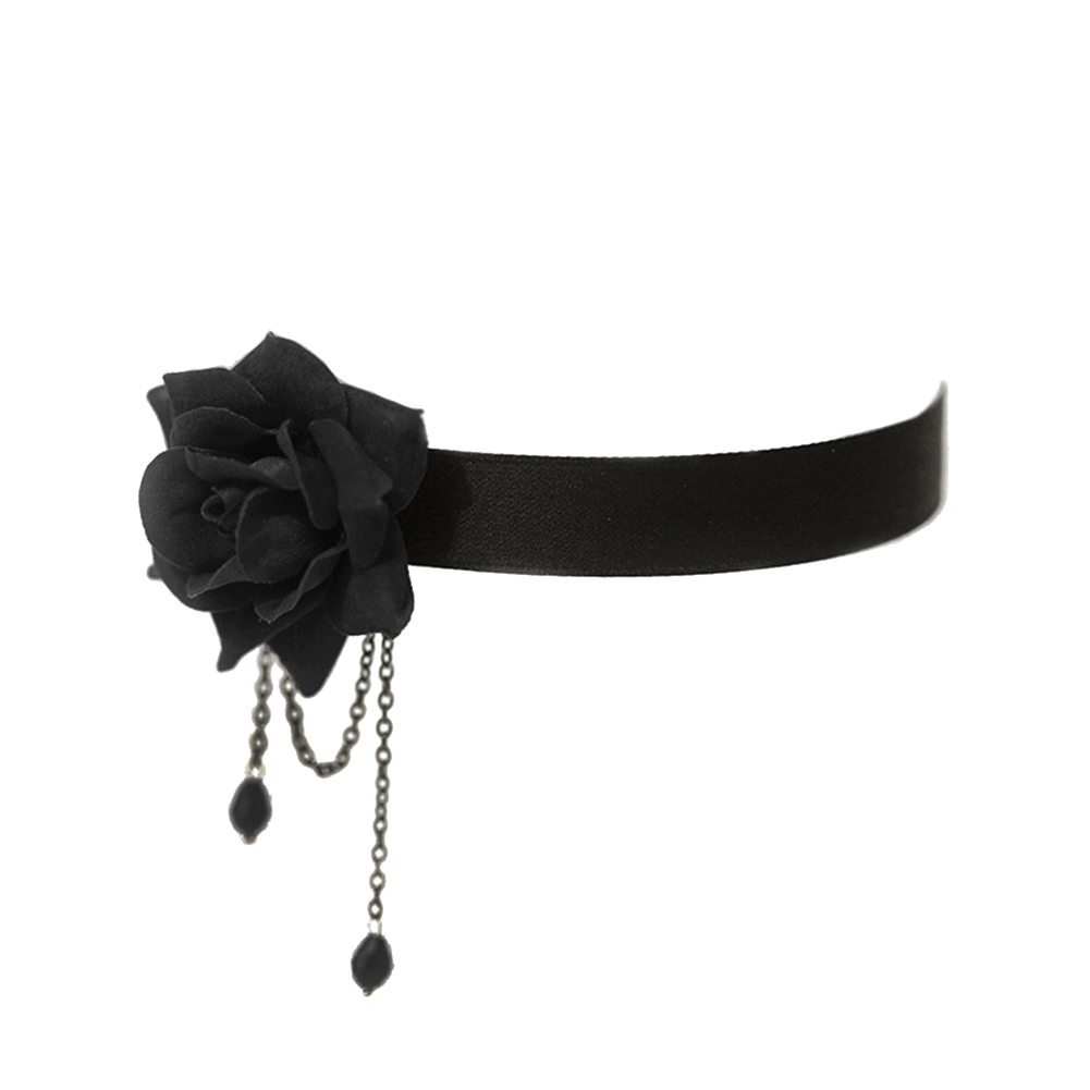 Collana da donna di moda collana da donna elegante in pizzo Vintage con motivo a rosa e catena gotica Lolita clavicola nera