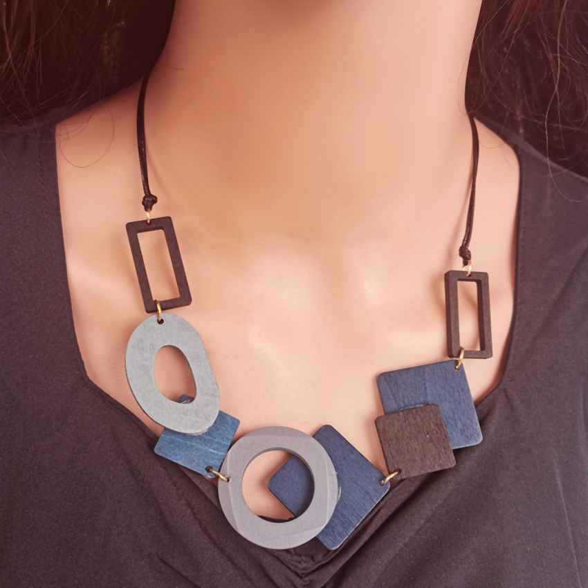 Collar con pechera llamativa para mujer, collares de madera geométricos Vintage, colgantes, decoración para el cuello, nuevos de joyería de: Rojo-marrón