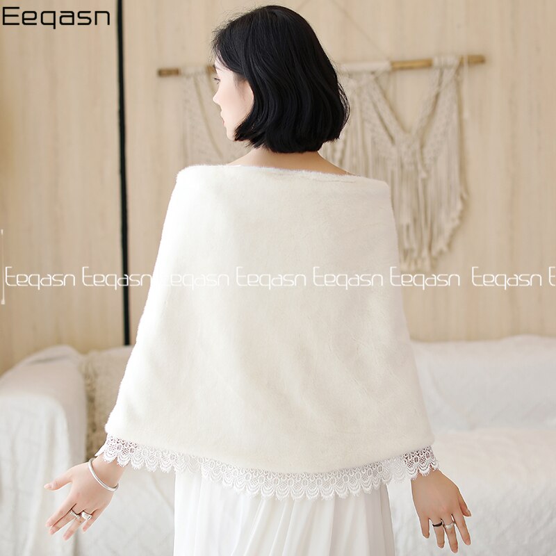 boléro mariage Wrap fausse fourrure étole Cape avec strass dentelle bord écharpe fourrure bordeaux hiver femmes manteau mariée châle