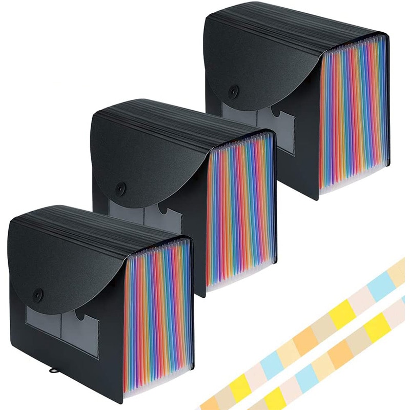 Expanding File Folder with Cover Accordion File Organizer A4 Letter Size File Box, Document Receipt Organizer 3 Pack: Default Title