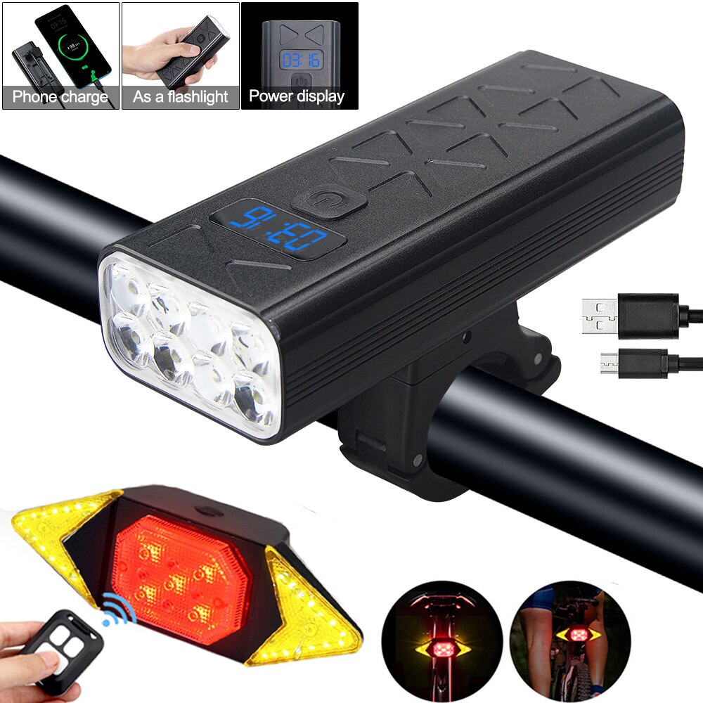 USB Vorderseite Fahrrad Licht 5 LED Fahrrad Lenker Lampe Digital Anzeige Radfahren Taschenlampe mit Typ-C Ladung Energie Bank Funktion: 8LED W Clever hell