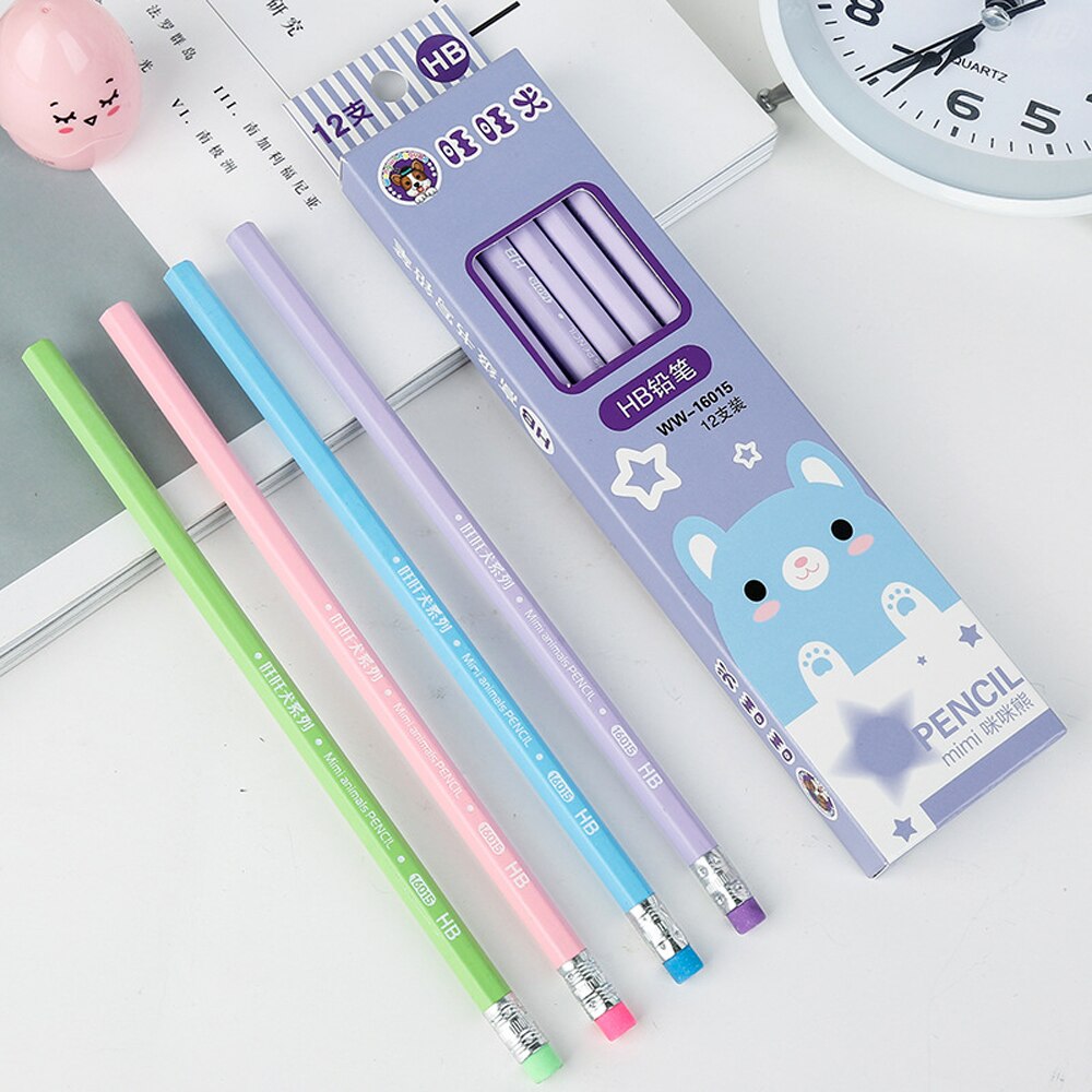 8 Sets Cartoon Wooden Pencil Profession HB Pencil With Eraser Children&#39;s Drawing Pencils School Writing Stationery