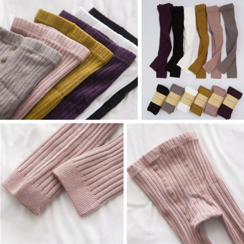Meia-calça feminina para crianças, 0-5 anos, meias-calças longas de malha de algodão, cores caneladas e crochê, quentes para outono e inverno