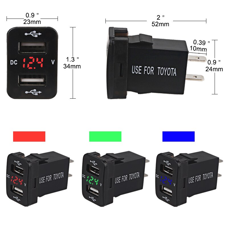 WATERWICH DC 12v USB prise chargeur tension mètre voltmètre allume-cigare 2 Ports adaptateur d'alimentation Interface chargeur pour Toyota