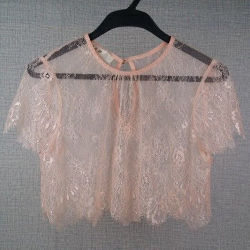 Hochzeit Jacken Spitze oben Für Braut Deckel Ärmeln O Nacken Elfenbein Frauen Bolero: Rosa / XL