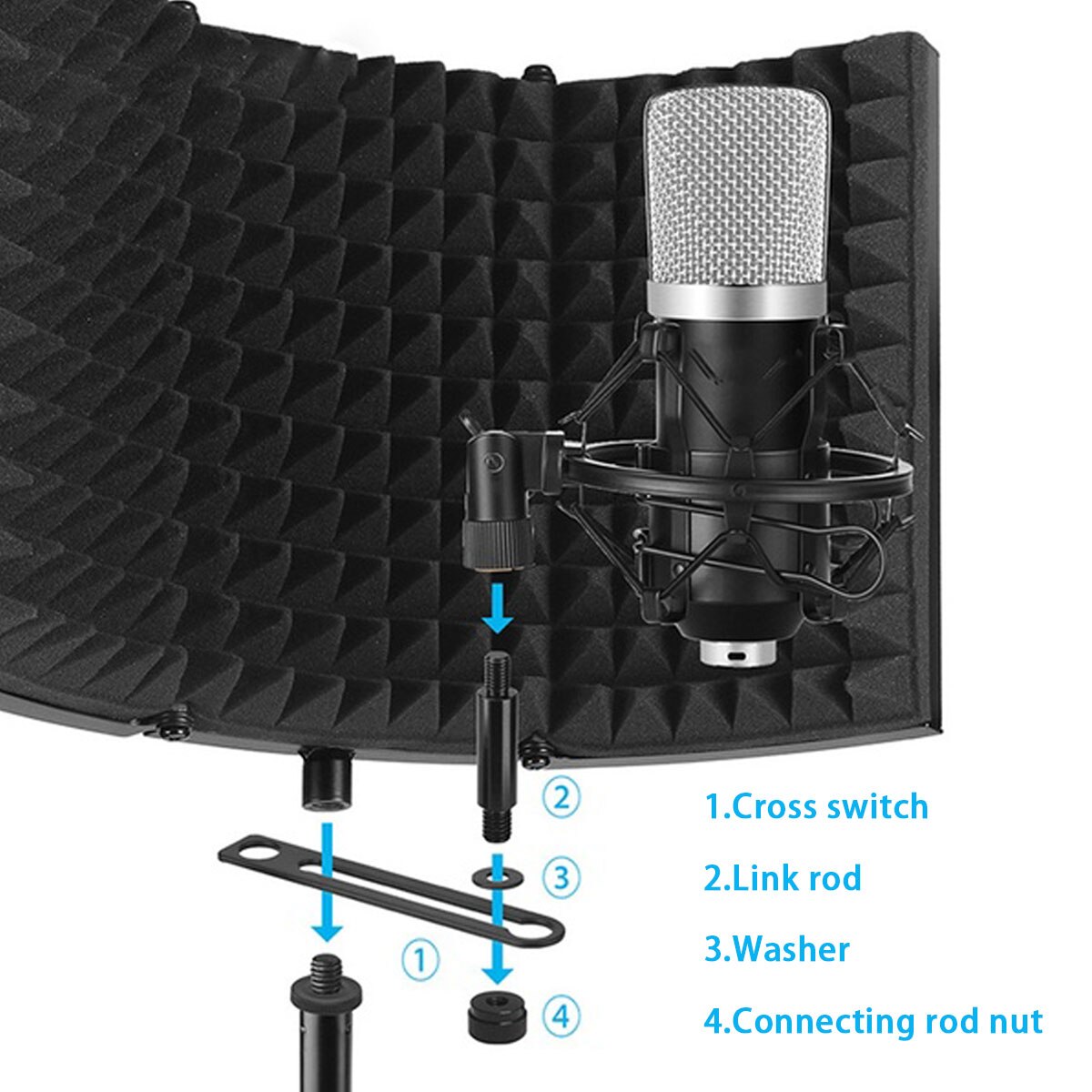 Foldable Adjustable Microphone Acoustic Isolation Shield Alloy Acoustic Foams Panel Studio Recording Microphone Accessories