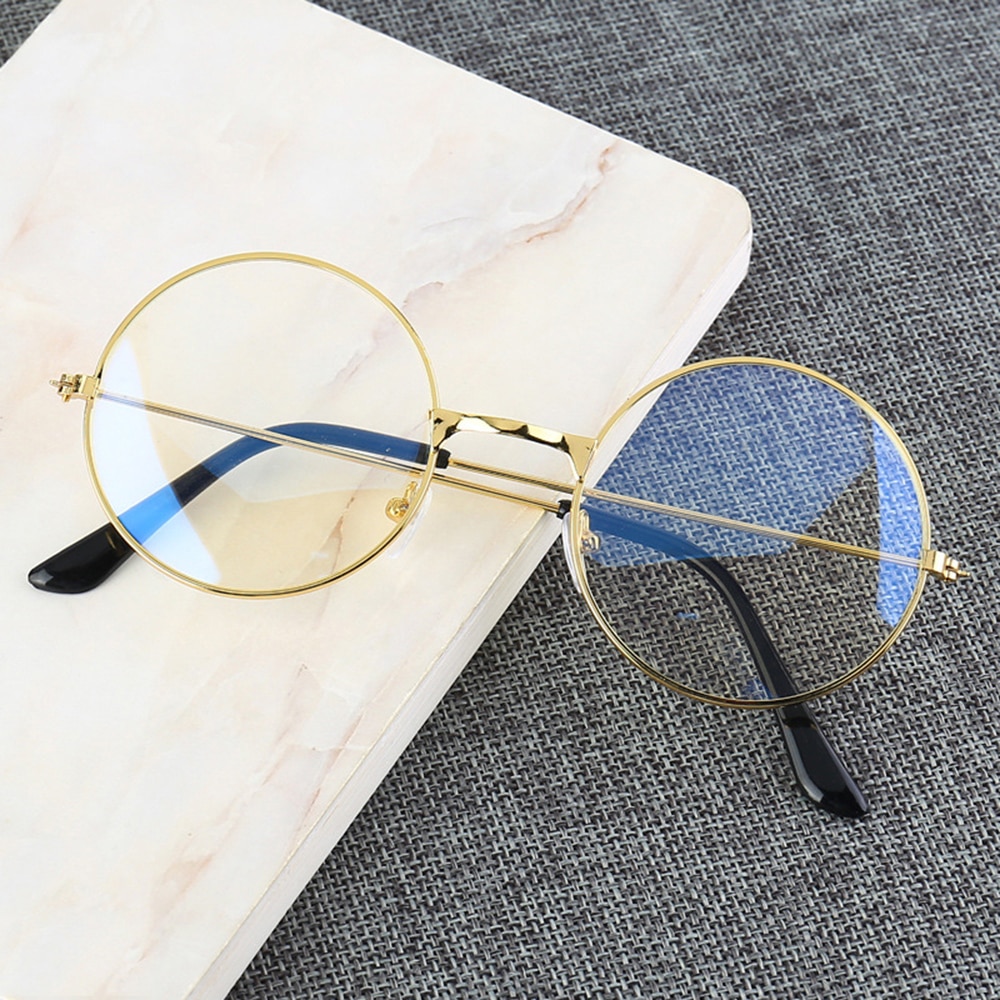Vintage runde metalramme blåt lys blokerende personlighed klar linse briller øjenbeskyttelse anti blue ray mobiltelefon spil
