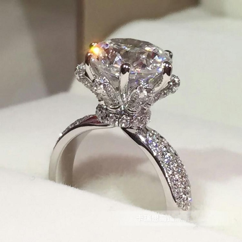 Anel de flor feminino 925 prata esterlina redonda 3ct aaaaa zircon cz noivado casamento banda anéis para mulher nupcial festa jóias