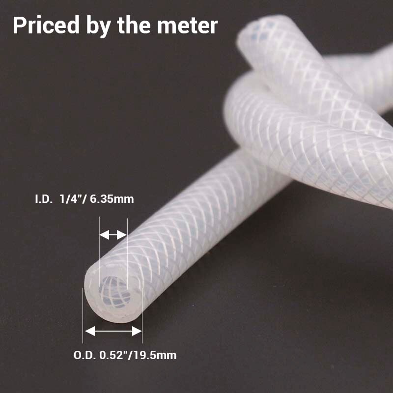 Reinforced Silicone Tubing 1/4" ID X .52" OD Priced by the Meter Food Grade Silicone Homebrew Tubing