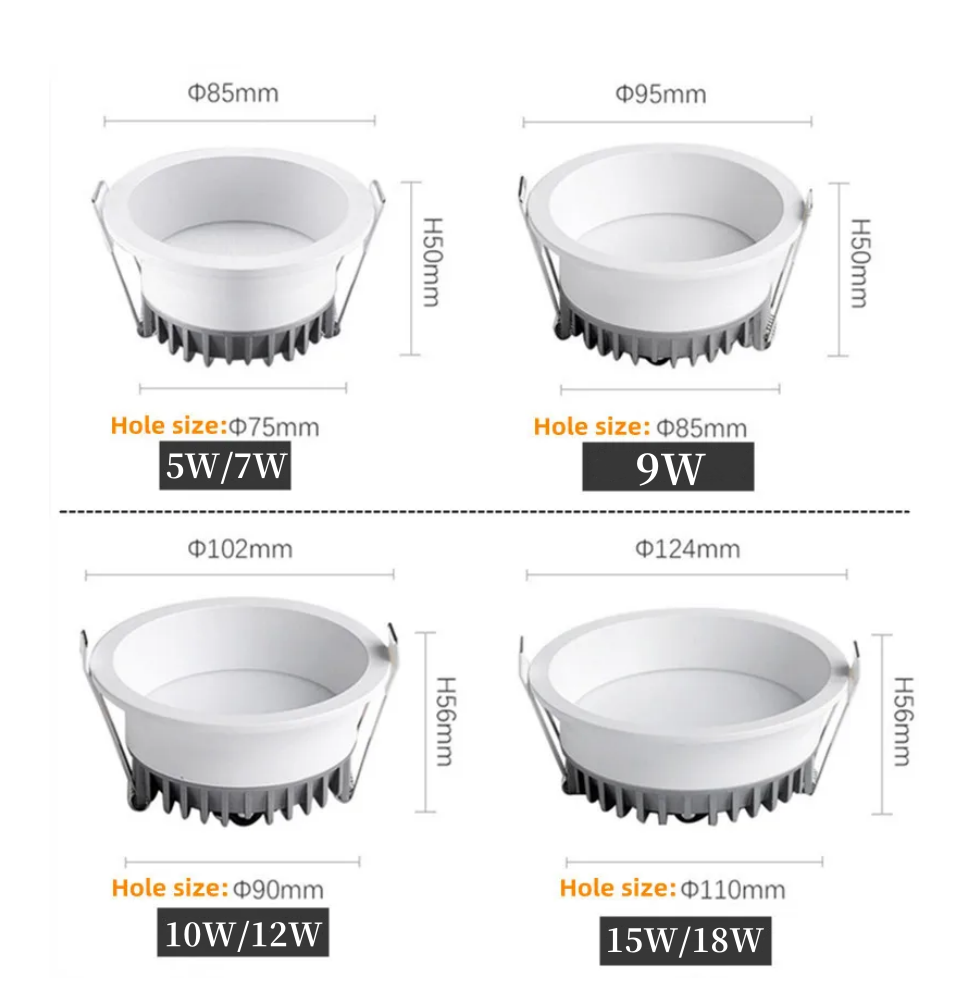 Freely adjustable tri-color temperature COB light 110V220V 9W 15Wdimmable home office store LED recessed ceiling light spotlight