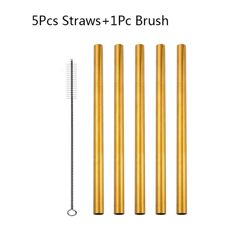 5/10pcs 304 Stainless Steel Straws Bubble Tea Diameter 12mm Reusable Drinking Straw Milk Tea Rainbow Metal Straws: 5pcs Gold