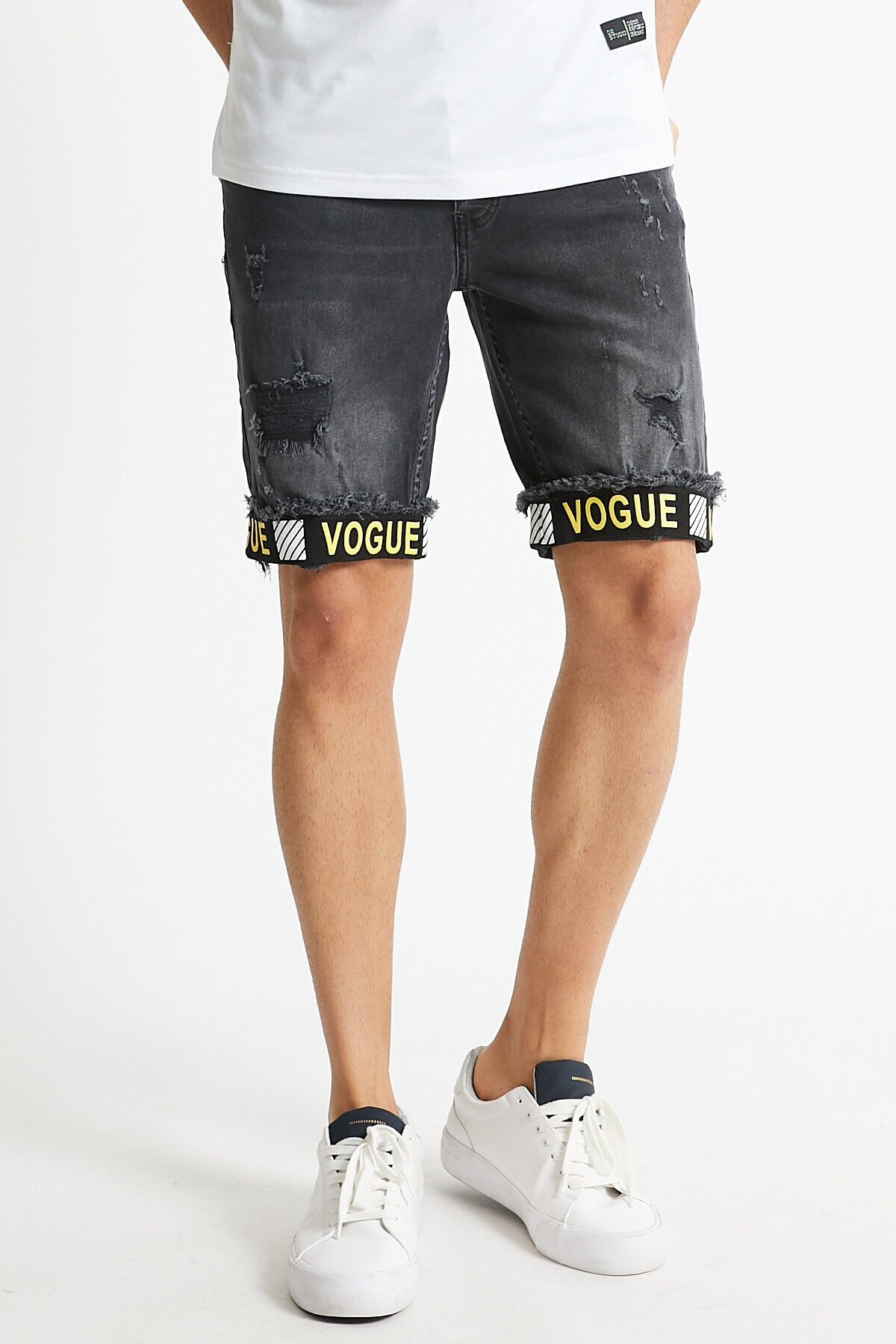 Denim republic heren zwarte gescheurde gedetailleerde shorts jeans capri & bermuda heren gescheurde losse rechte jeans korte hiphop