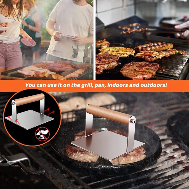 Square Burger Press,Burger Smasher,Hamburger Bacon Press,Presser Spatula For Flat Top Outdoor Griddle Grill Home Cooking