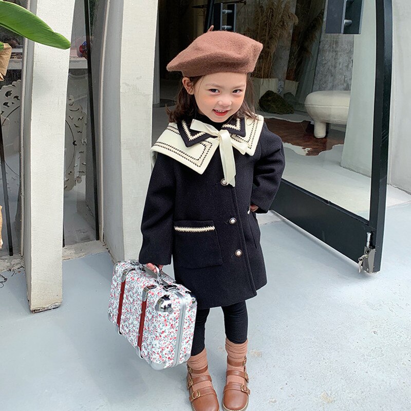 Dtxd – manteau en laine Long et épais, Style anglais, tenue de fête élégante pour enfants de 2 à 8 ans